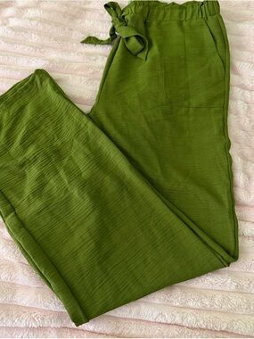Marshalls Olive Green Straight Leg Pants with Tie Waist